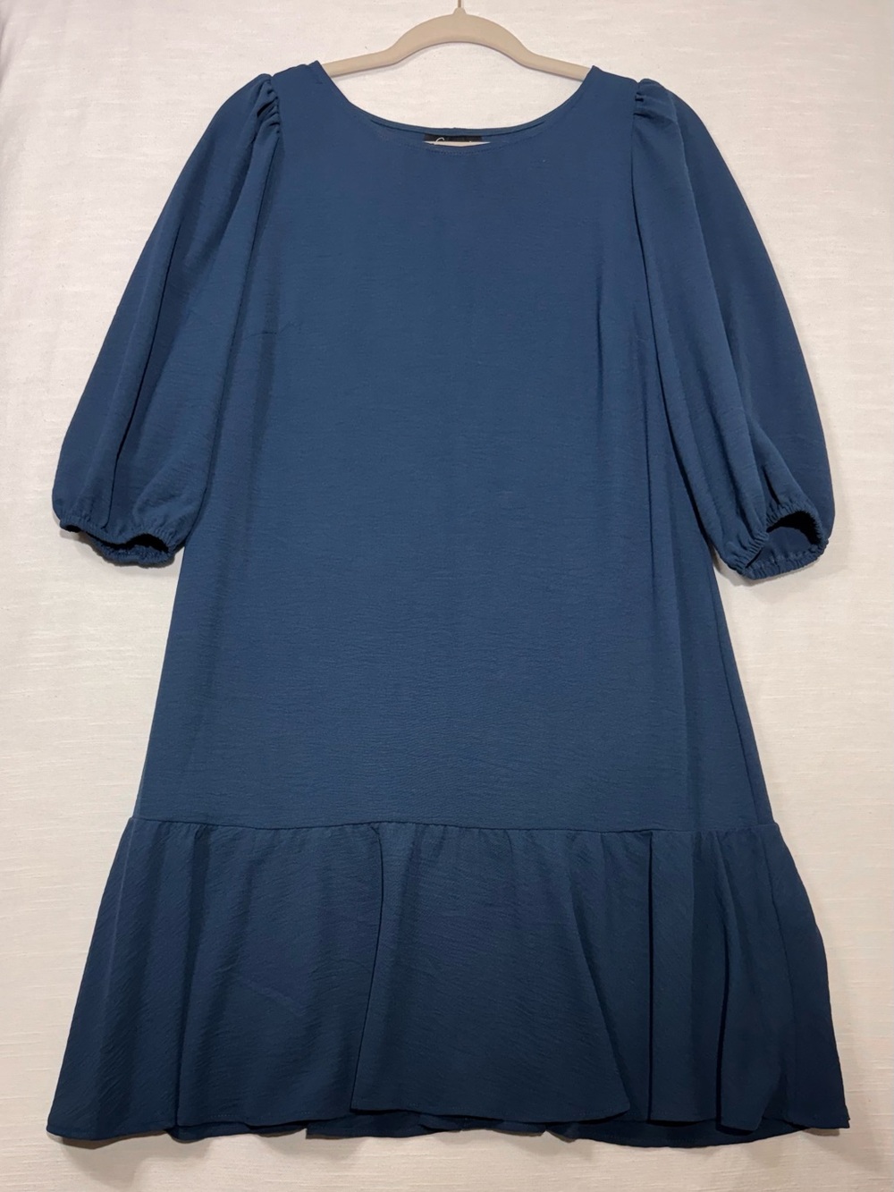 connected apparel Blue Puff Long Sleeve Ruffle-Trim Dress Sz 4